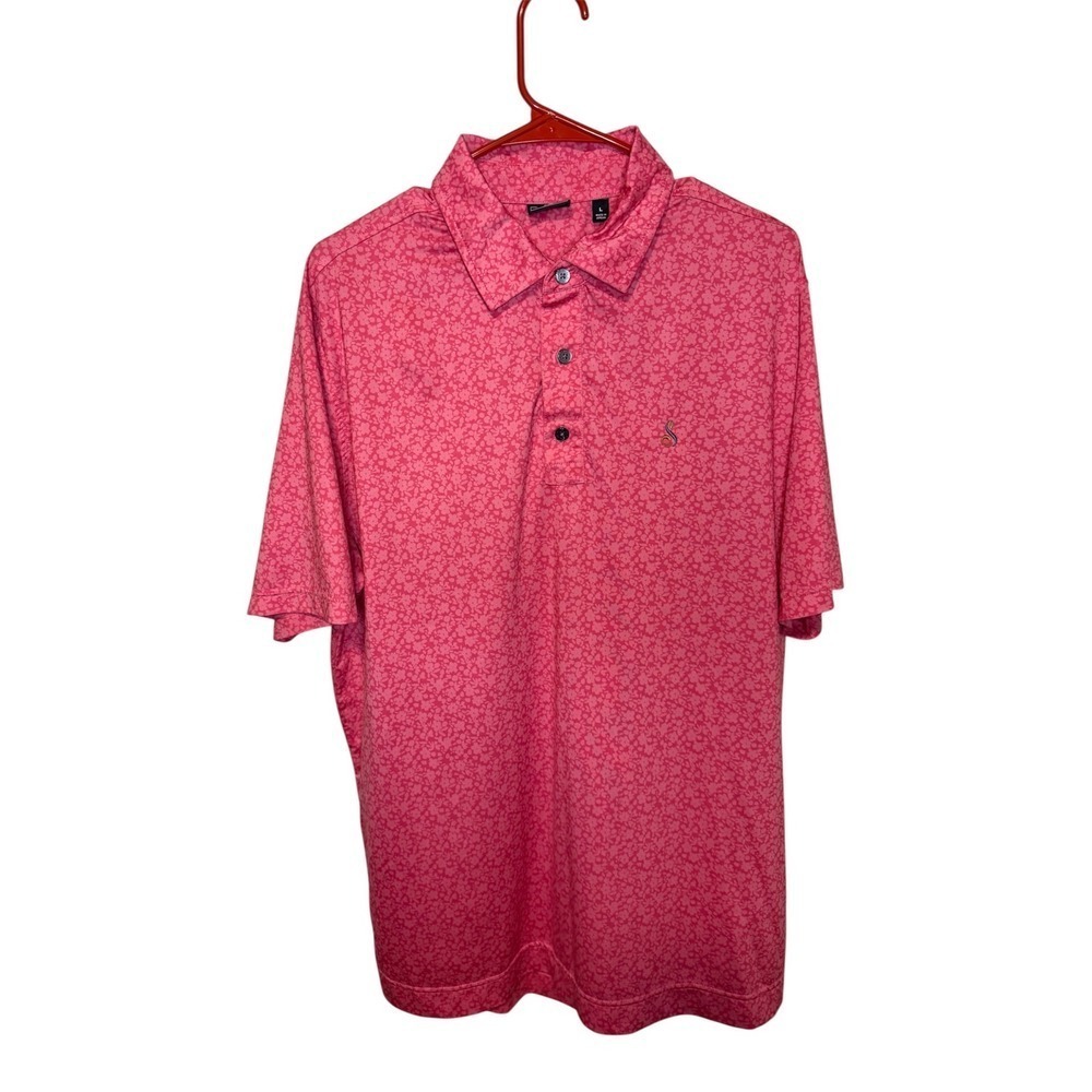 FootJoy Mens Golf Polo Shirt Large Pink Floral Print Short Sleeve